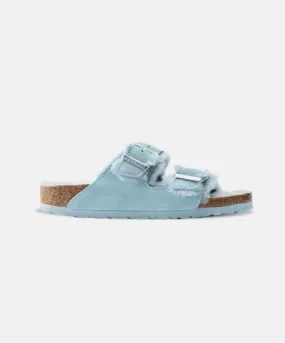 Birkenstock Arizona Suede Leather Shearling Light Blue Sandals