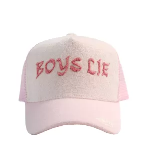 Boys Lie Trucker Hat Pastel Pink Words