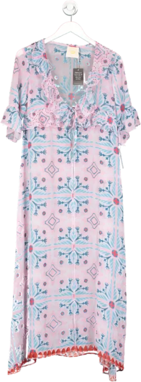 Noughts & Kisses Pink Sheer Gem Detail Tie Front Cover Up Dress UK S/M