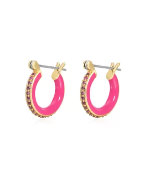 Pave Amalfi Huggies- Hot Pink- Gold