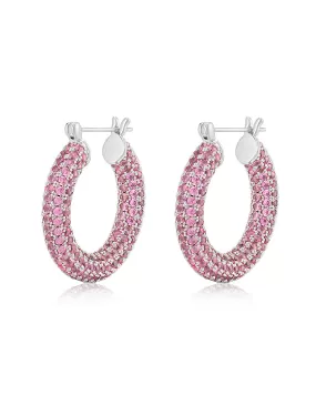 Pave Baby Amalfi Hoops- Pink- Silver