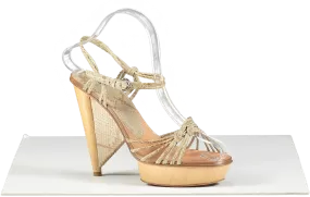 sergio rossi Beige Python Wooden Heeled Sandals UK 3.5 EU 36.5 👠