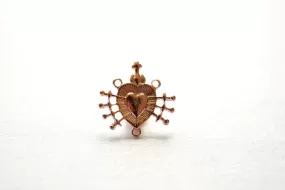 Wholesale Shiny Pink  Rose Vermeil Gold Holy Sacred Heart Connector Charm- 18k gold plated over 925 silver Religious Rosary Pendant, Heart Rosary, 214